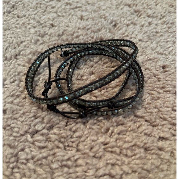 Victoria Emerson Wrap Bracelet – Clear Beads & Brown Leather - Picture 1 of 3